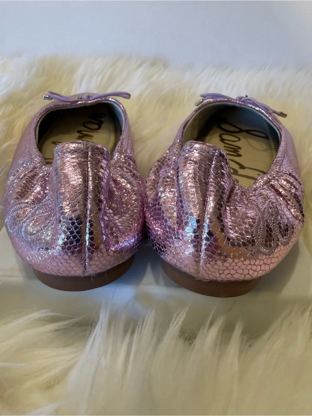 Sam Edelman Girls Shimmery Light Pink Ballet Flats with Bow Charm